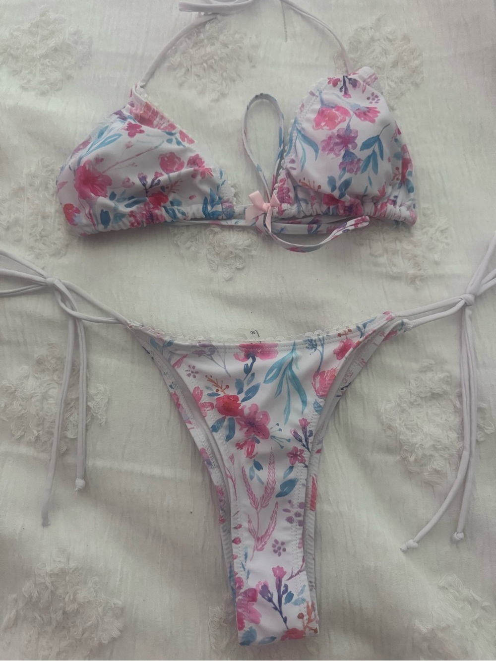 SHEIN White Floral Tie-Side Triangle Bikini